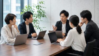 AI活用による業務効率化計画について打ち合わせを行う日本人事業者たち